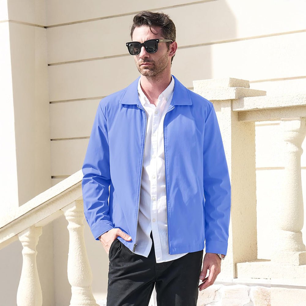 Light Blue Men's Lightweight Jacket Casual Laydown Collar Jacket - MAGCOMSEN