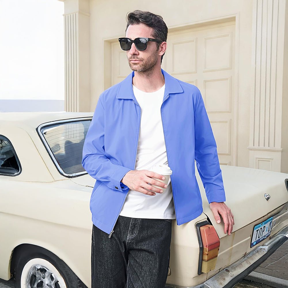 Light Blue Men's Lightweight Jacket Casual Laydown Collar Jacket - MAGCOMSEN