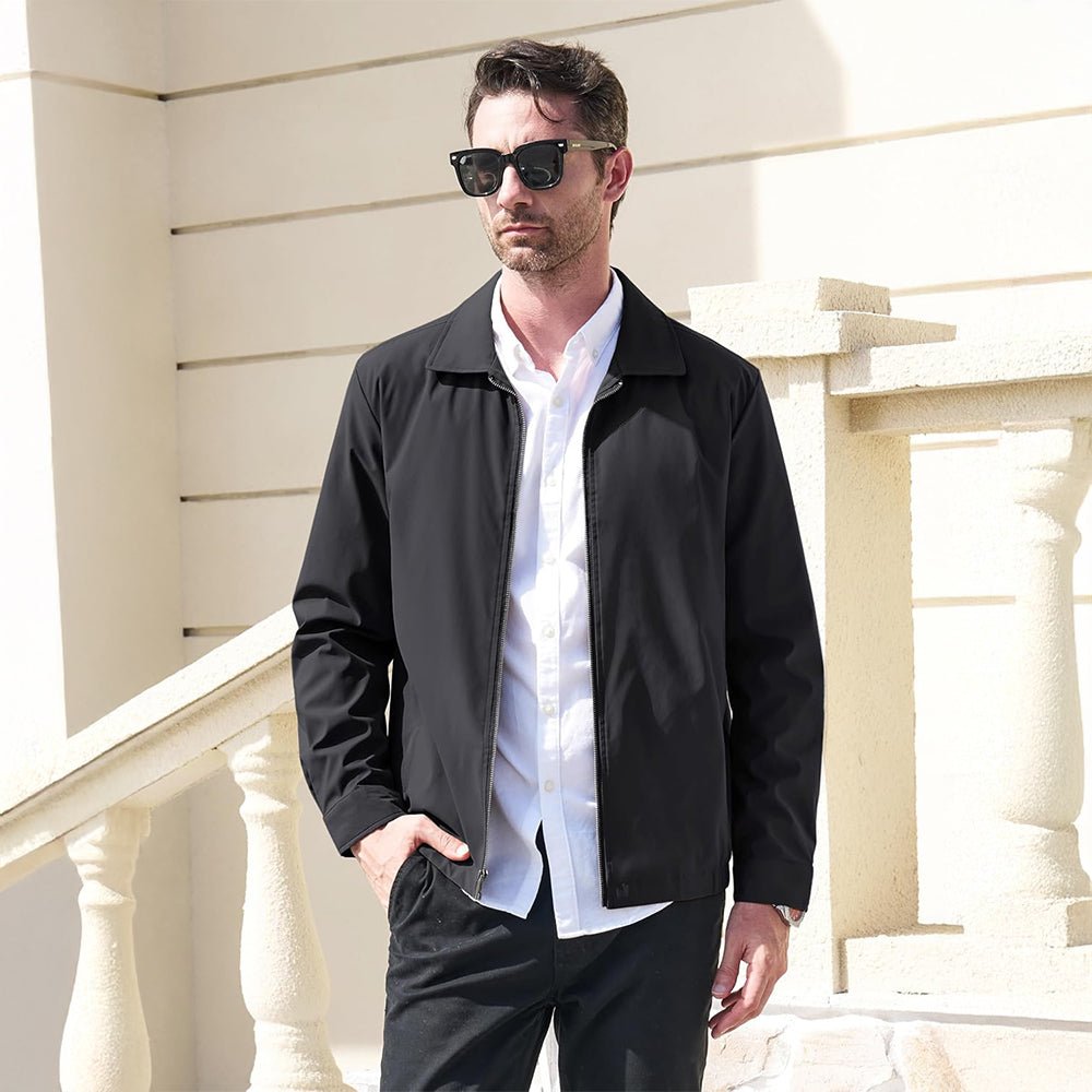 Black Men's Lightweight Jacket Casual Laydown Collar Jacket - MAGCOMSEN