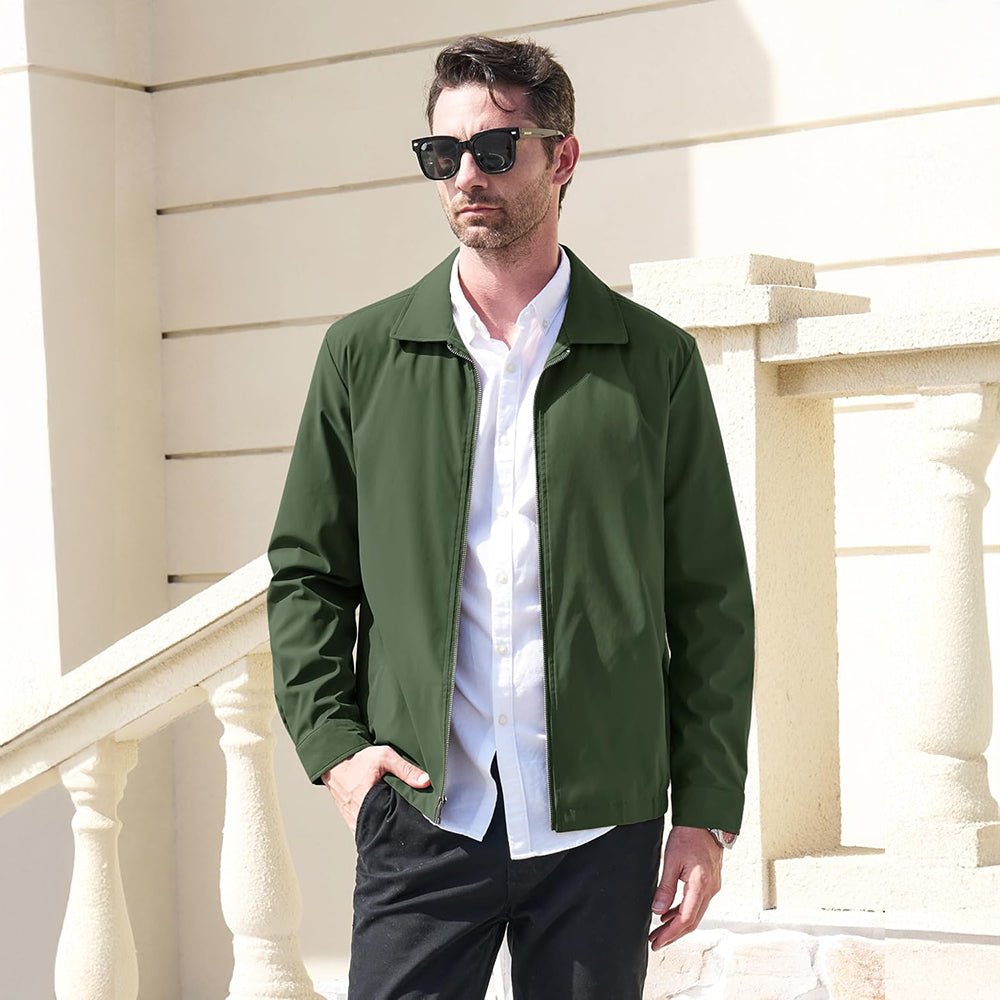 Army Green Men's Lightweight Jacket Casual Laydown Collar Jacket - MAGCOMSEN