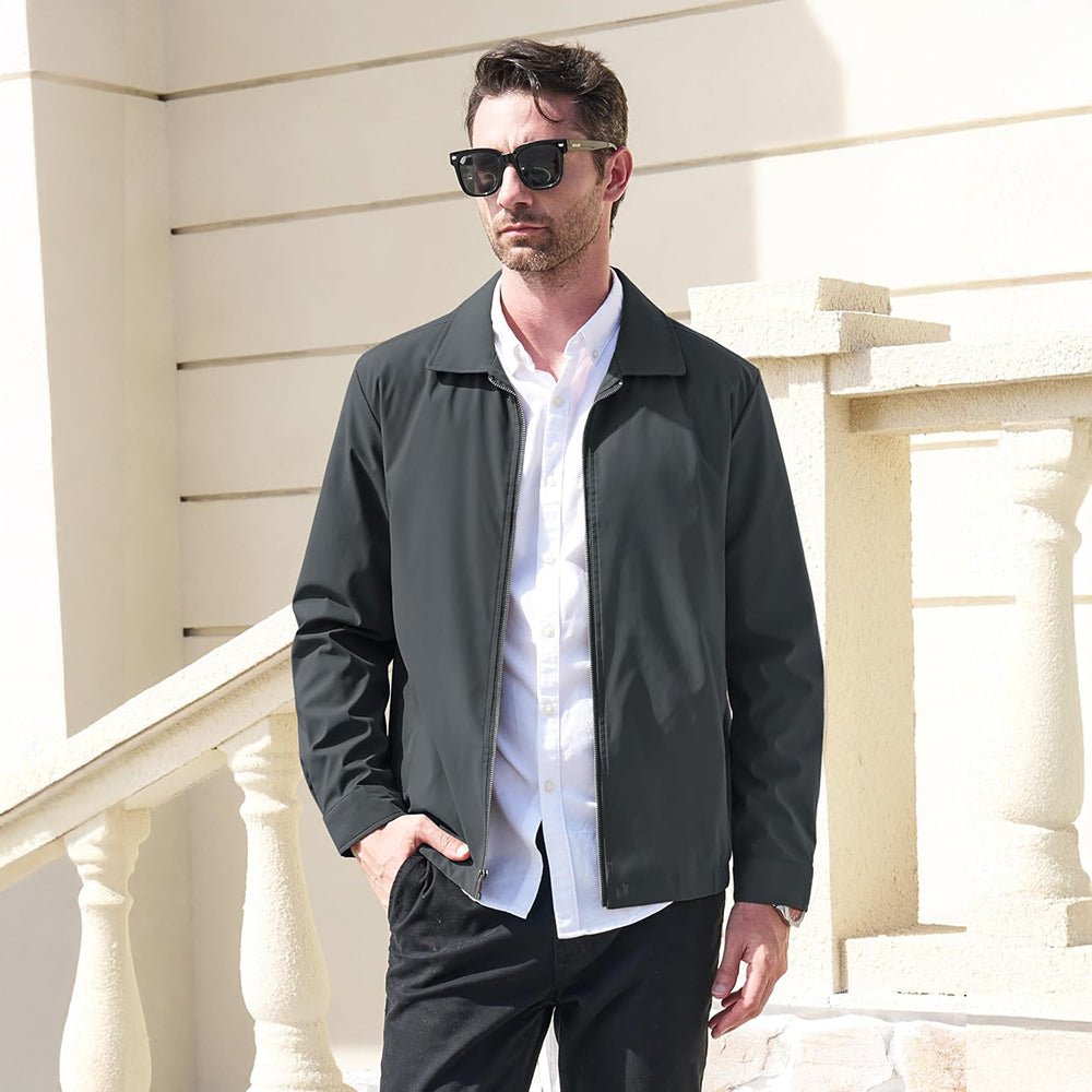 Dark Grey Men's Lightweight Jacket Casual Laydown Collar Jacket - MAGCOMSEN