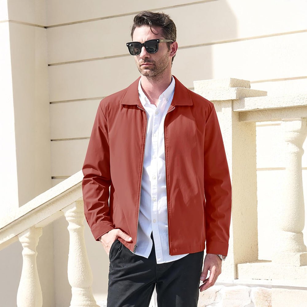 Dark Orange Men's Lightweight Jacket Casual Laydown Collar Jacket - MAGCOMSEN