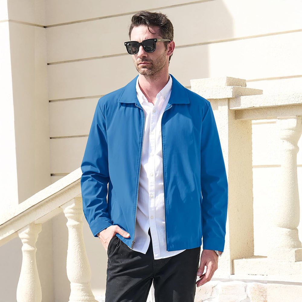 Blue Green Men's Lightweight Jacket Casual Laydown Collar Jacket - MAGCOMSEN