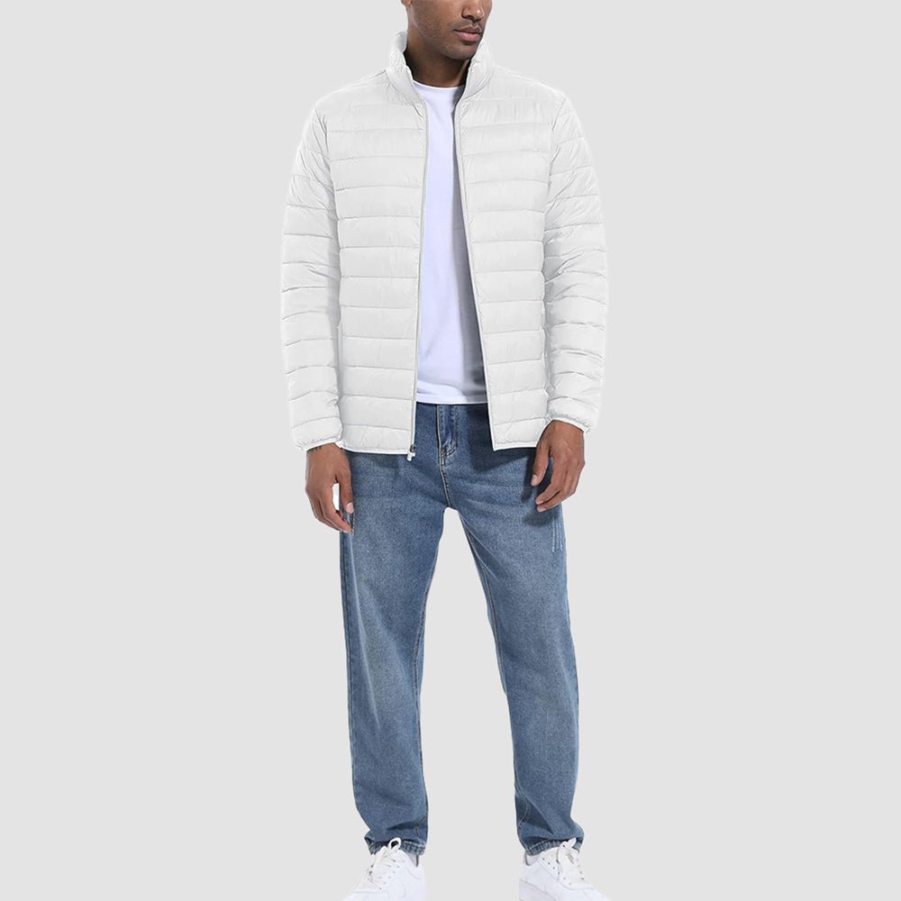 White Men's Lightweight Puffer Jacket – Water - Repellent Winter Coat - MAGCOMSEN
