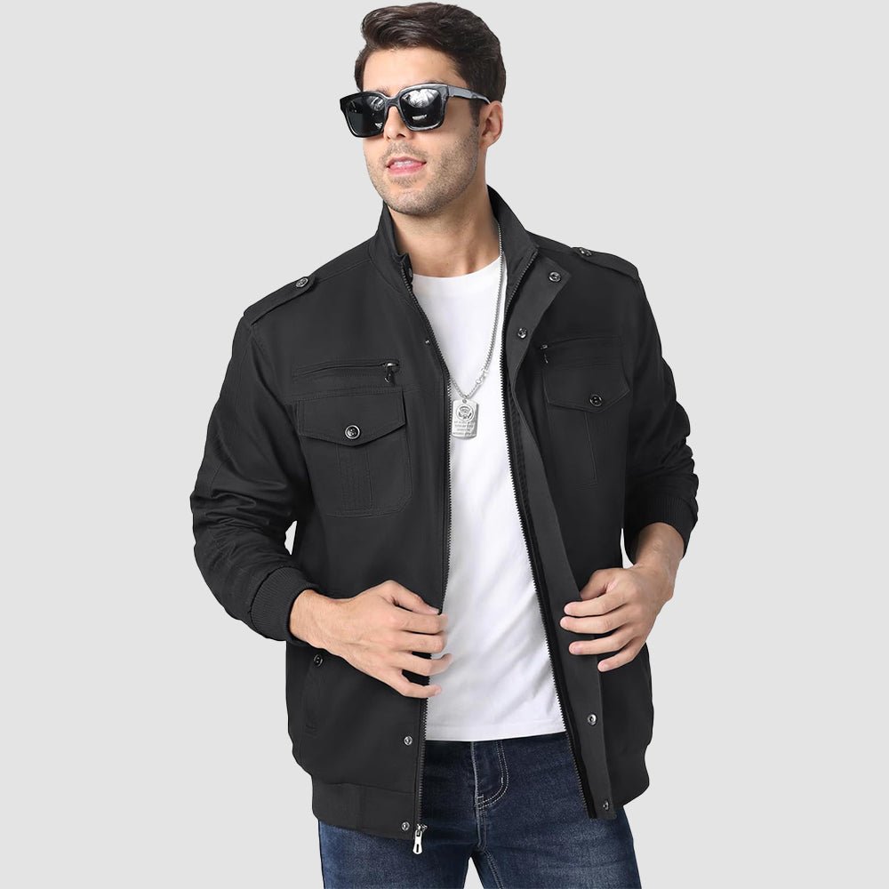 Black Men's Lightweight Tactical Cargo Jackets Combat Jacket - MAGCOMSEN