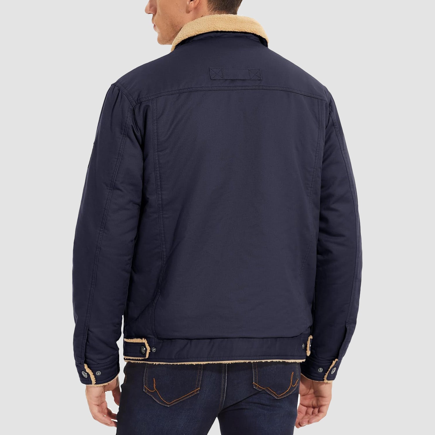 Men's Lined Sherpa Jacket - Warm Multi Pocket Trucker Coat - MAGCOMSEN