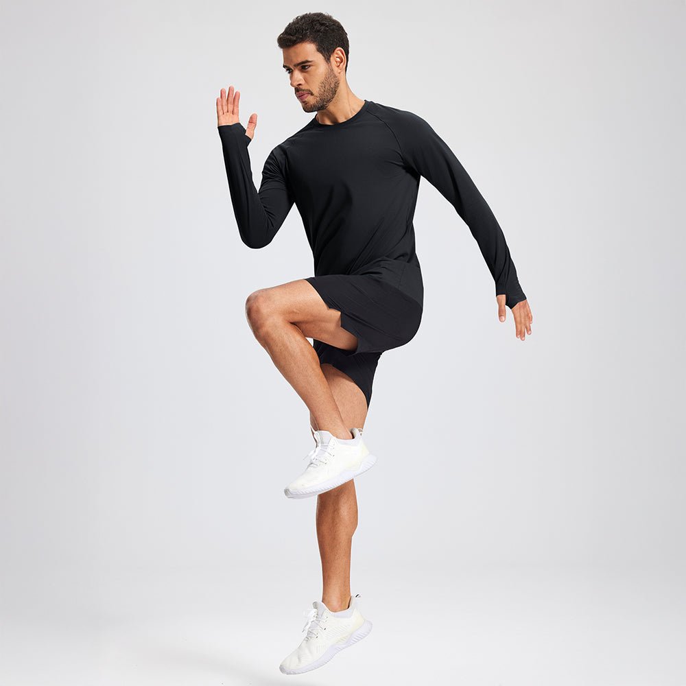 Black Men's Long Sleeve Dry Fit Athletic Running Shirt - MAGCOMSEN