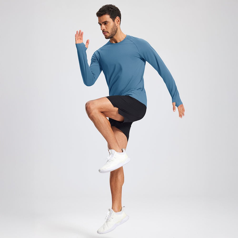 Haze Blue Men's Long Sleeve Dry Fit Athletic Running Shirt - MAGCOMSEN