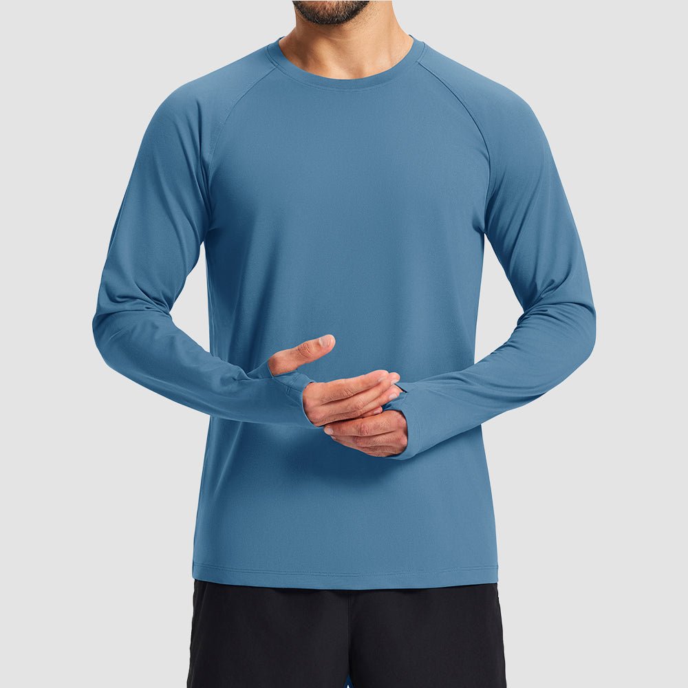 Haze Blue Men's Long Sleeve Dry Fit Athletic Running Shirt - MAGCOMSEN
