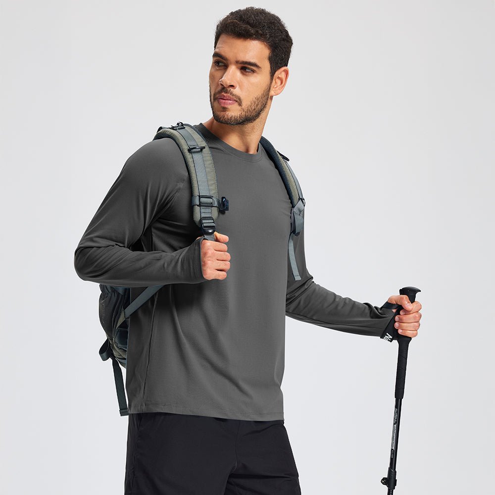 Dark Gray Men's Long Sleeve Dry Fit Athletic Running Shirt - MAGCOMSEN