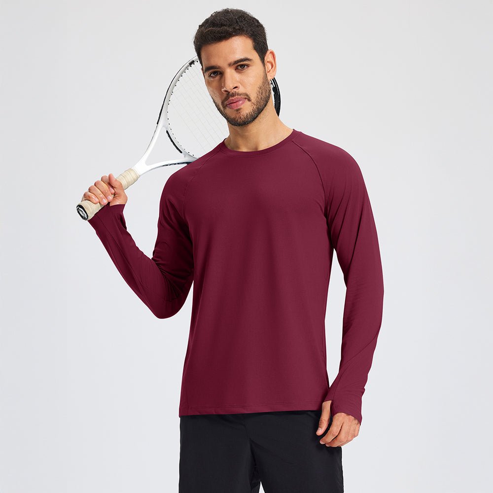 Wine Red Men's Long Sleeve Dry Fit Athletic Running Shirt - MAGCOMSEN