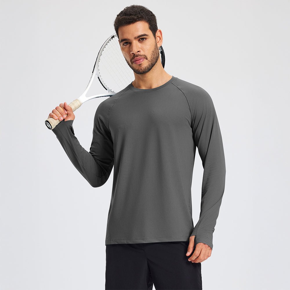 Dark Gray Men's Long Sleeve Dry Fit Athletic Running Shirt - MAGCOMSEN