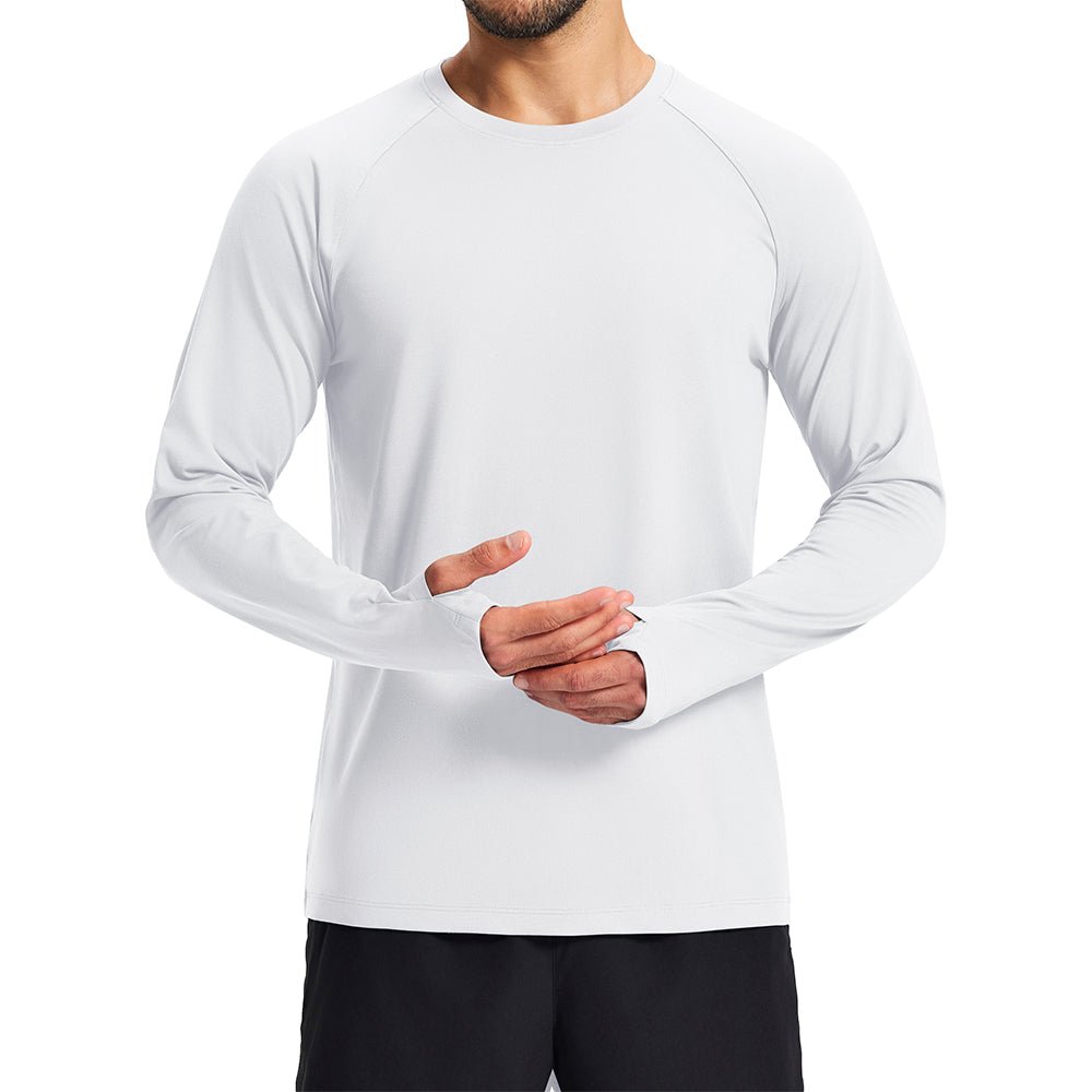 White Men's Long Sleeve Dry Fit Athletic Running Shirt - MAGCOMSEN