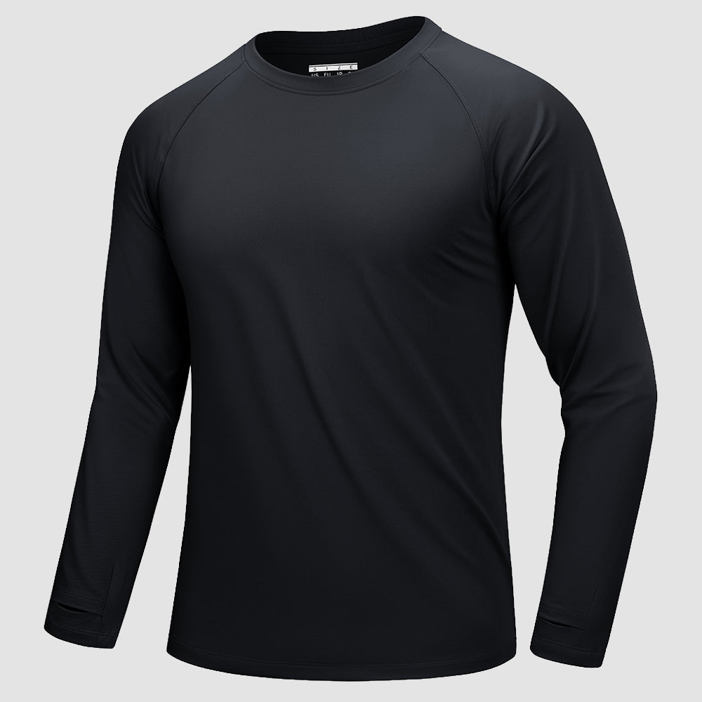 Black Men's Long Sleeve Dry Fit Athletic Running Shirt - MAGCOMSEN