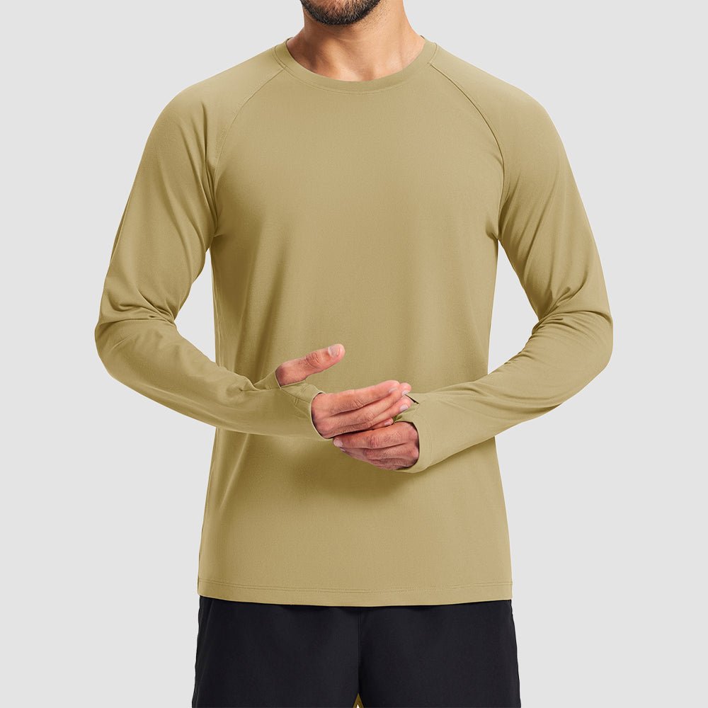 Khaki Men's Long Sleeve Dry Fit Athletic Running Shirt - MAGCOMSEN