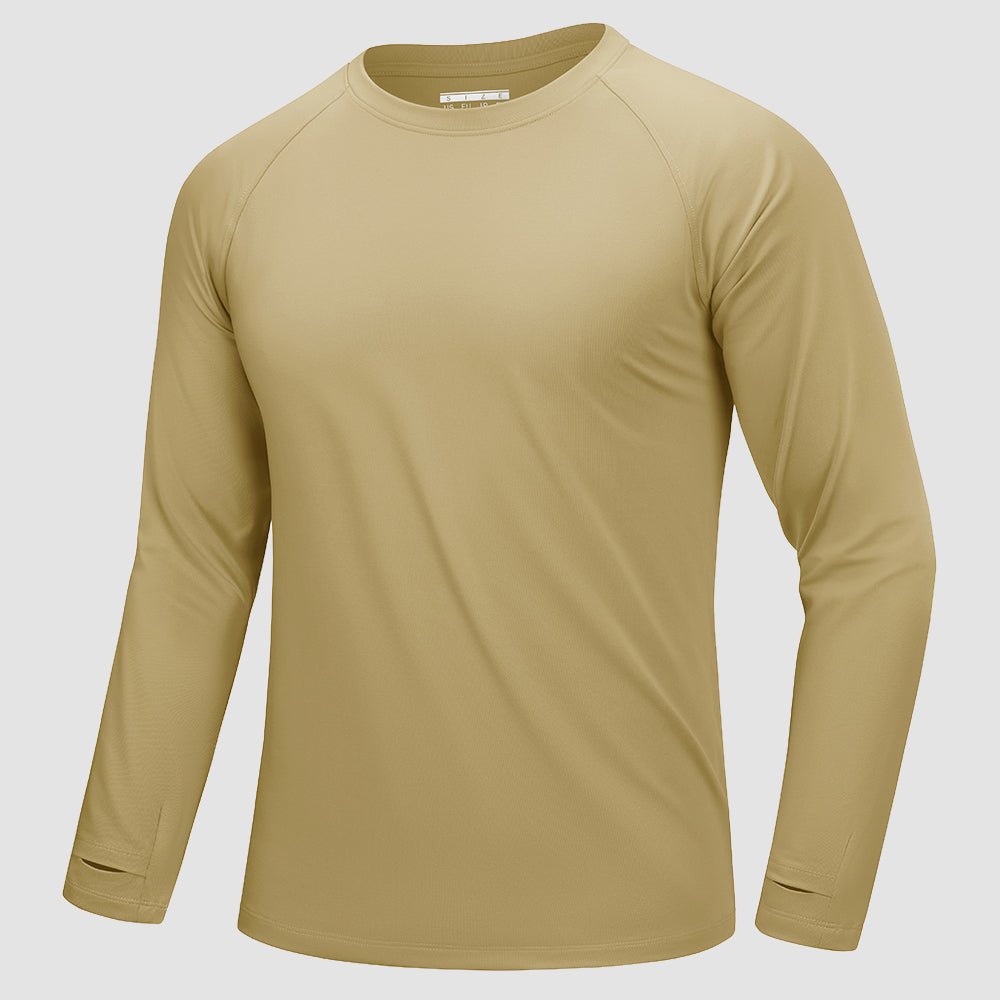 Khaki Men's Long Sleeve Dry Fit Athletic Running Shirt - MAGCOMSEN