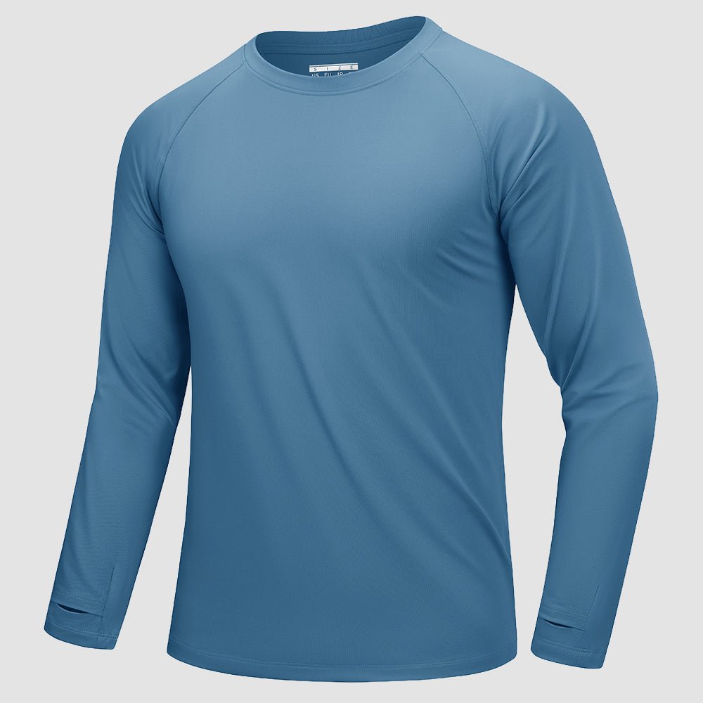 Haze Blue Men's Long Sleeve Dry Fit Athletic Running Shirt - MAGCOMSEN