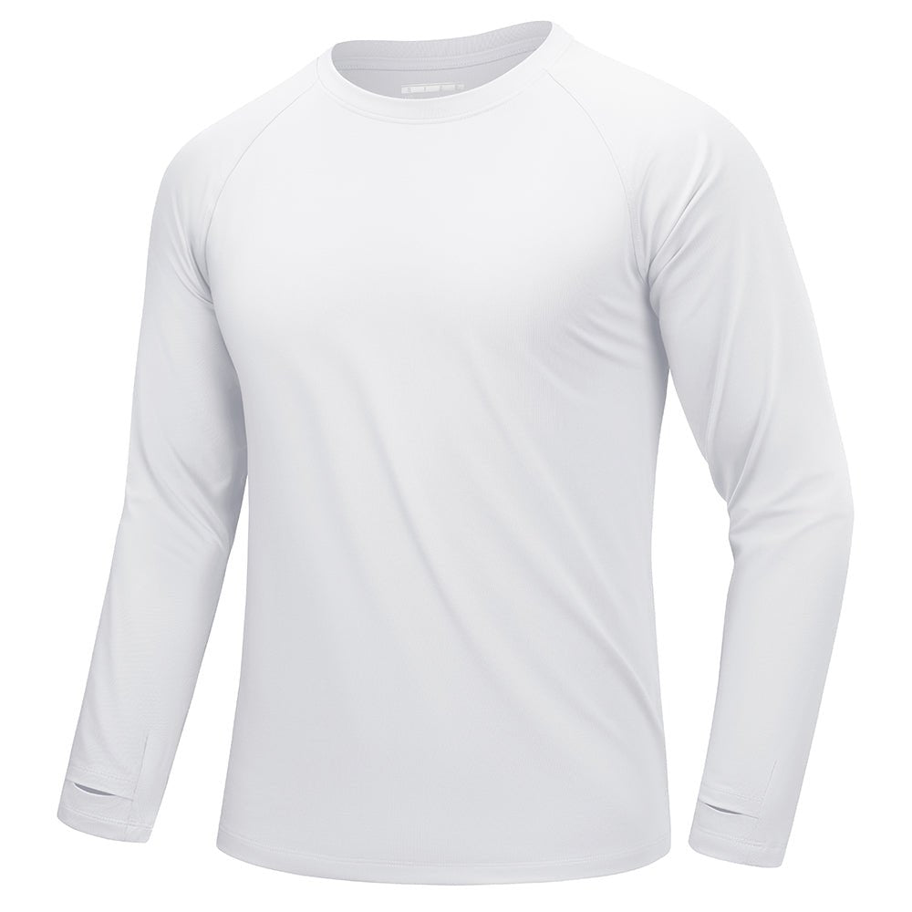 White Men's Long Sleeve Dry Fit Athletic Running Shirt - MAGCOMSEN