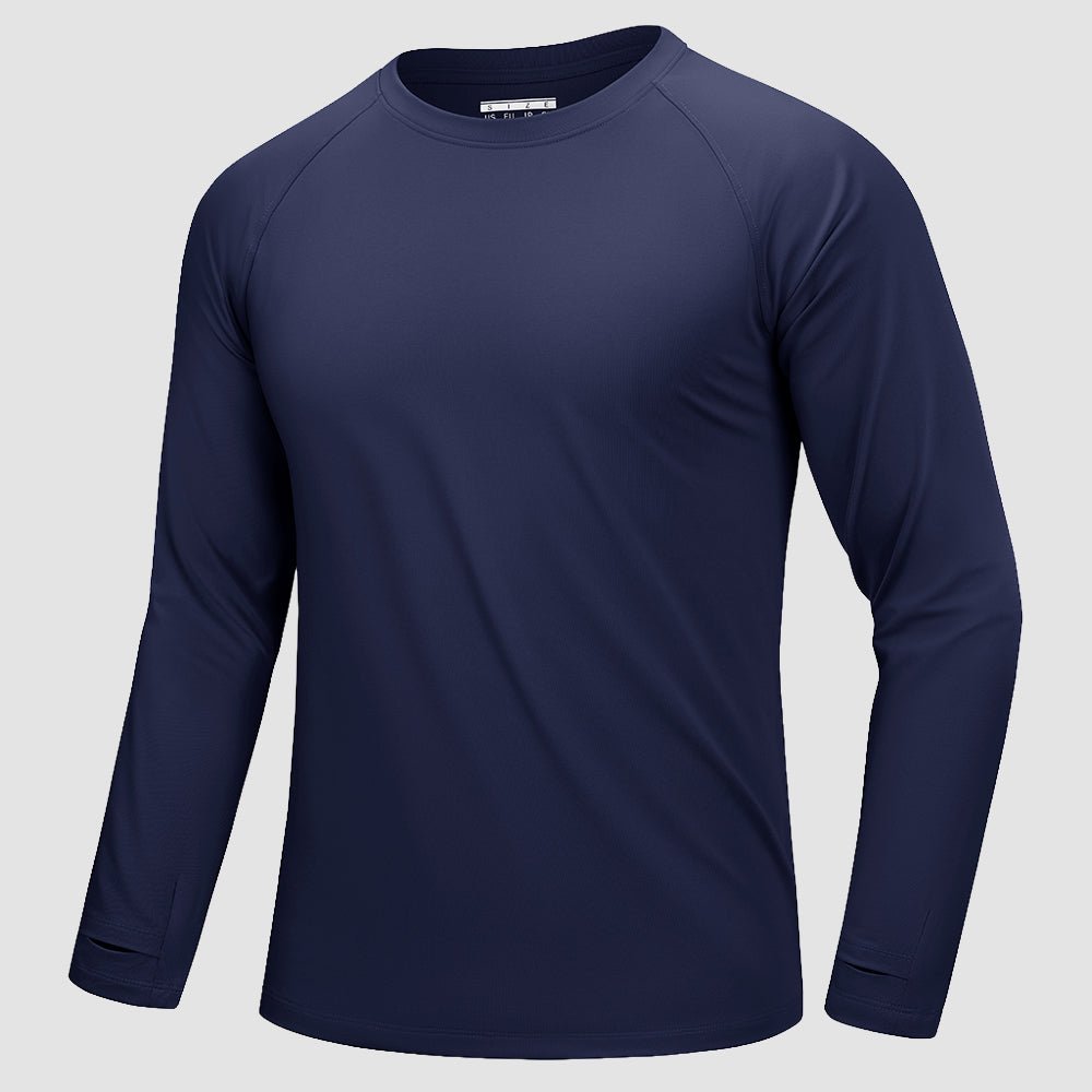 Navy Men's Long Sleeve Dry Fit Athletic Running Shirt - MAGCOMSEN