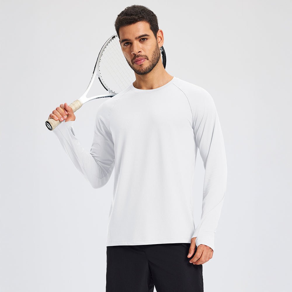 White Men's Long Sleeve Dry Fit Athletic Running Shirt - MAGCOMSEN