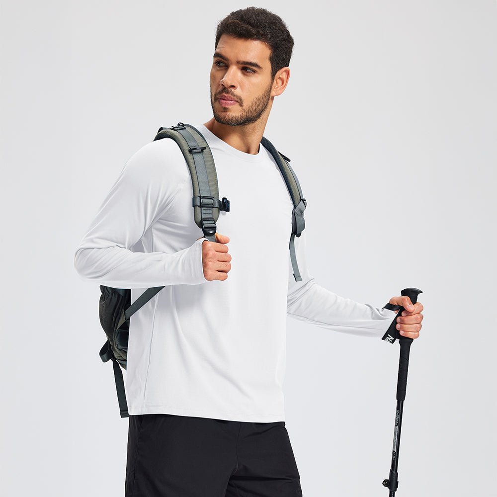 White Men's Long Sleeve Dry Fit Athletic Running Shirt - MAGCOMSEN