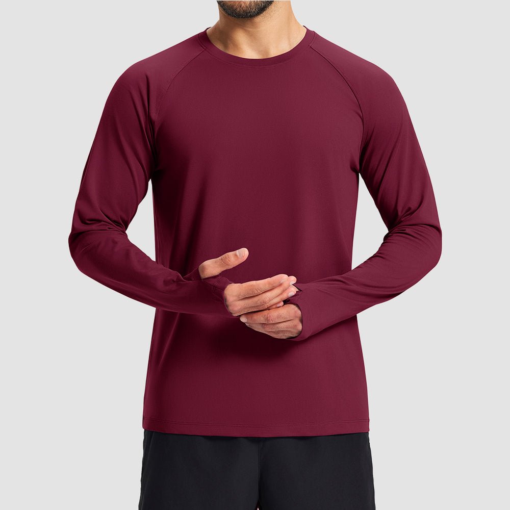 Wine Red Men's Long Sleeve Dry Fit Athletic Running Shirt - MAGCOMSEN