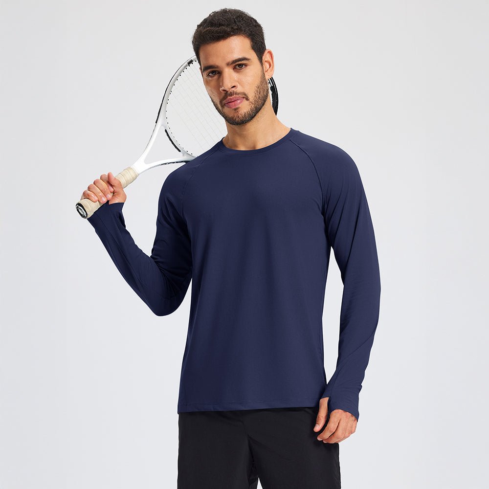 Navy Men's Long Sleeve Dry Fit Athletic Running Shirt - MAGCOMSEN