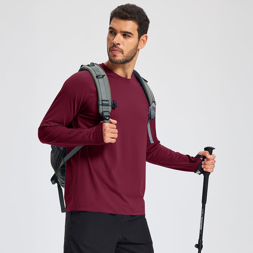 Wine Red Men's Long Sleeve Dry Fit Athletic Running Shirt - MAGCOMSEN