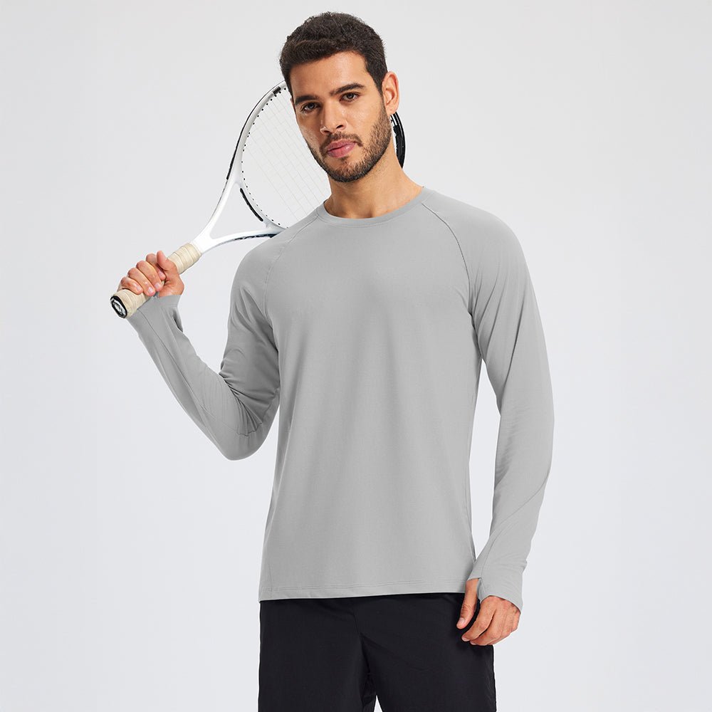 Light Gray Men's Long Sleeve Dry Fit Athletic Running Shirt - MAGCOMSEN