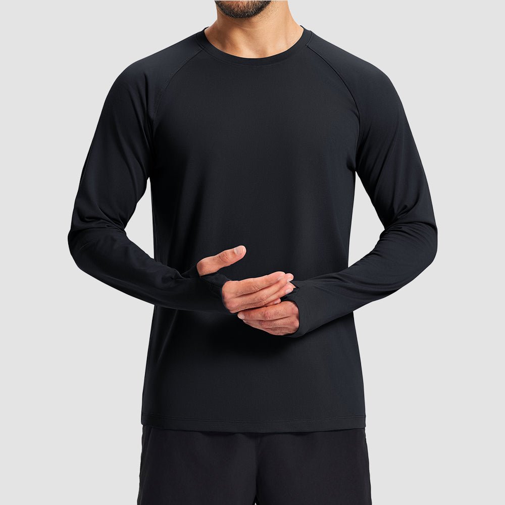 Black Men's Long Sleeve Dry Fit Athletic Running Shirt - MAGCOMSEN