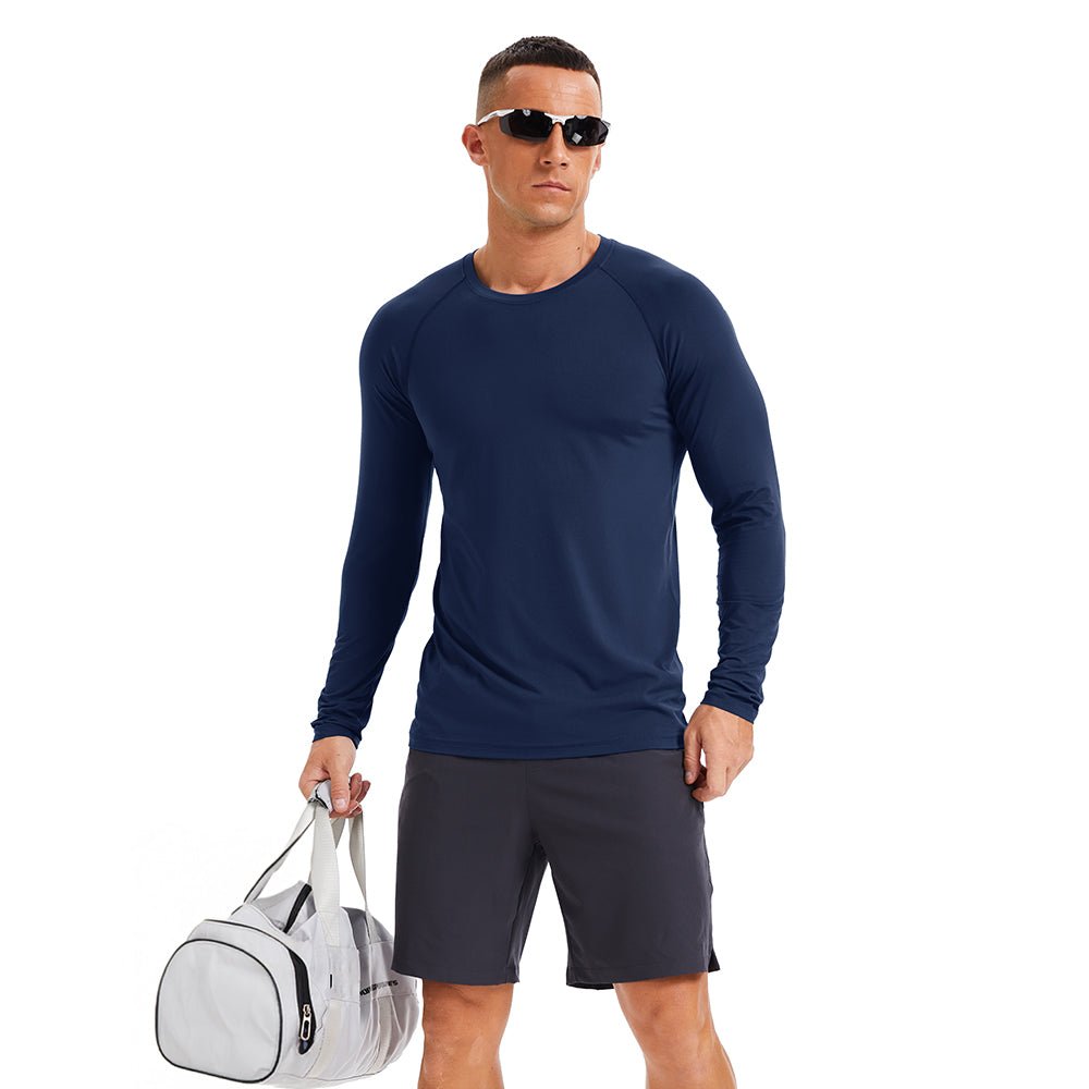 Navy Men's Long Sleeve Rash Guard UPF 50+ Athletic Swim Shirt - MAGCOMSEN