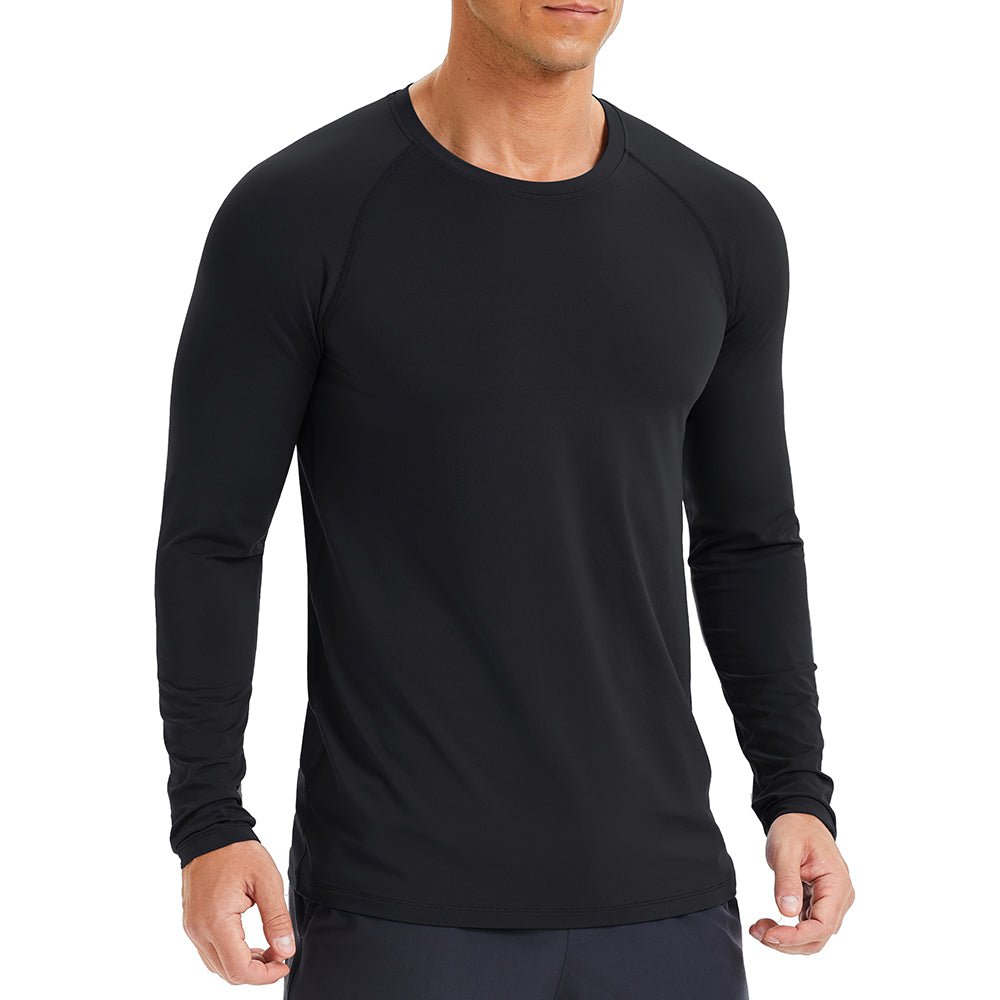 Black Men's Long Sleeve Rash Guard UPF 50+ Athletic Swim Shirt - MAGCOMSEN