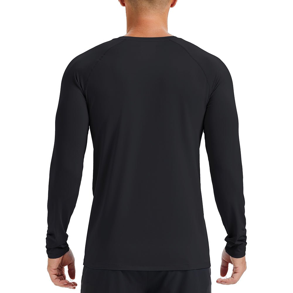 Black Men's Long Sleeve Rash Guard UPF 50+ Athletic Swim Shirt - MAGCOMSEN