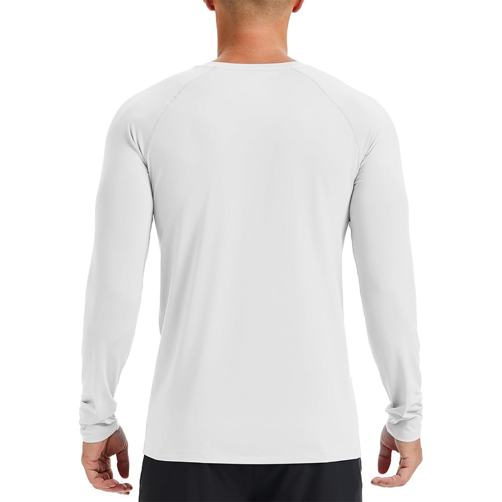 White Men's Long Sleeve Rash Guard UPF 50+ Athletic Swim Shirt - MAGCOMSEN