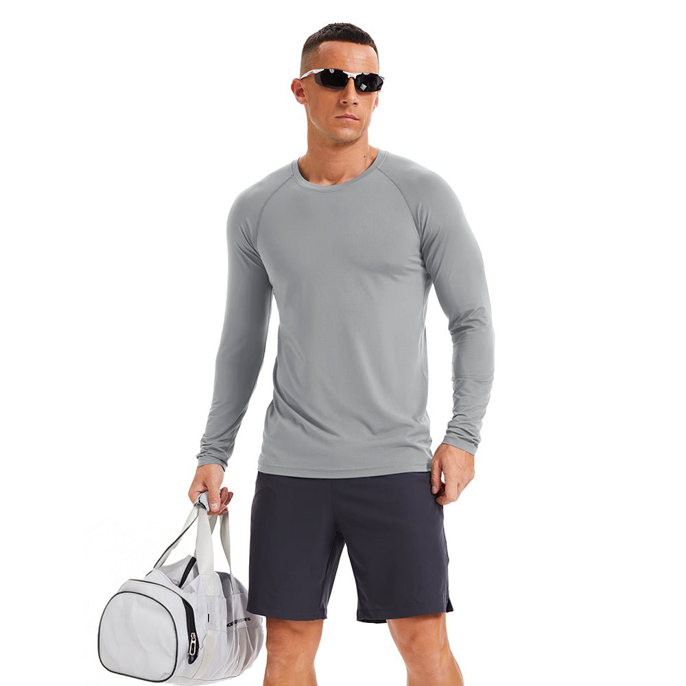 Light Grey Men's Long Sleeve Rash Guard UPF 50+ Athletic Swim Shirt - MAGCOMSEN