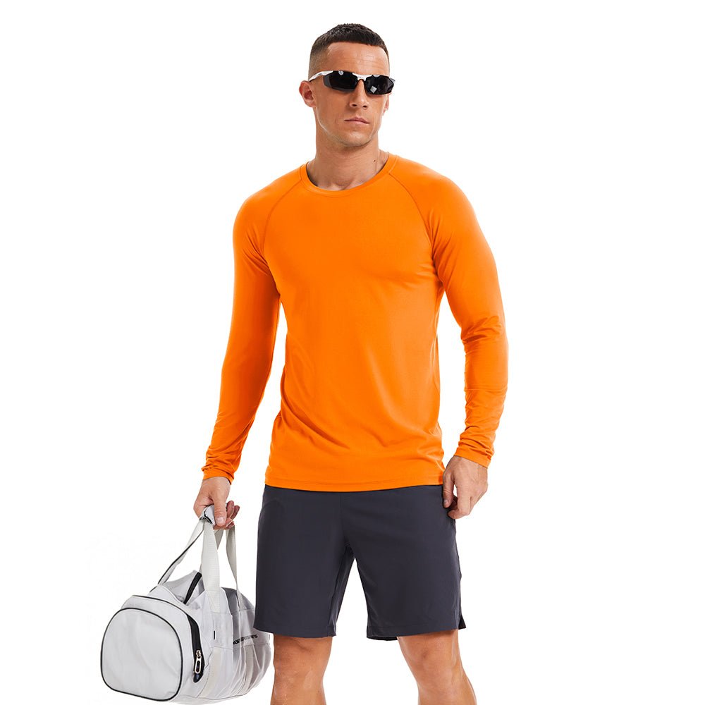 Orange Men's Long Sleeve Rash Guard UPF 50+ Athletic Swim Shirt - MAGCOMSEN