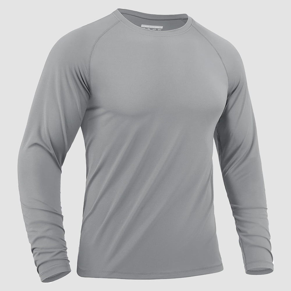 Light Grey Men's Long Sleeve Rash Guard UPF 50+ Athletic Swim Shirt - MAGCOMSEN