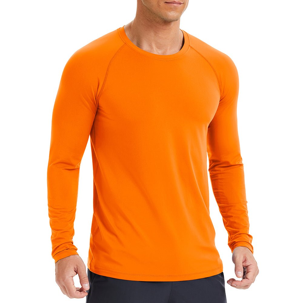 Orange Men's Long Sleeve Rash Guard UPF 50+ Athletic Swim Shirt - MAGCOMSEN
