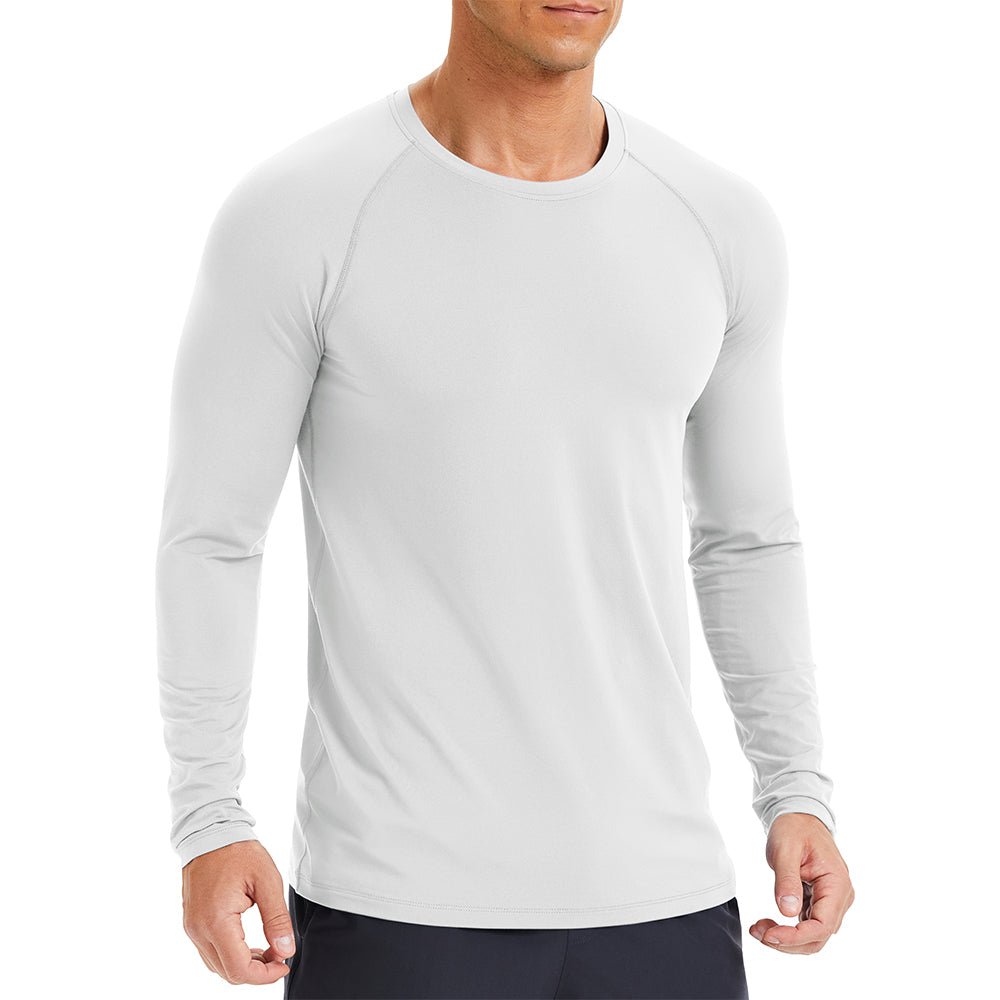 White Men's Long Sleeve Rash Guard UPF 50+ Athletic Swim Shirt - MAGCOMSEN