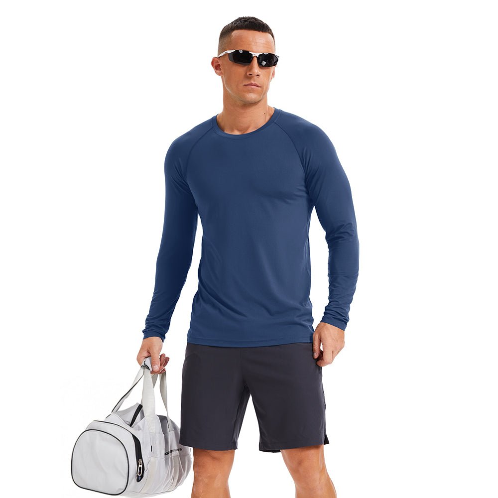 Blue Grey Men's Long Sleeve Rash Guard UPF 50+ Athletic Swim Shirt - MAGCOMSEN
