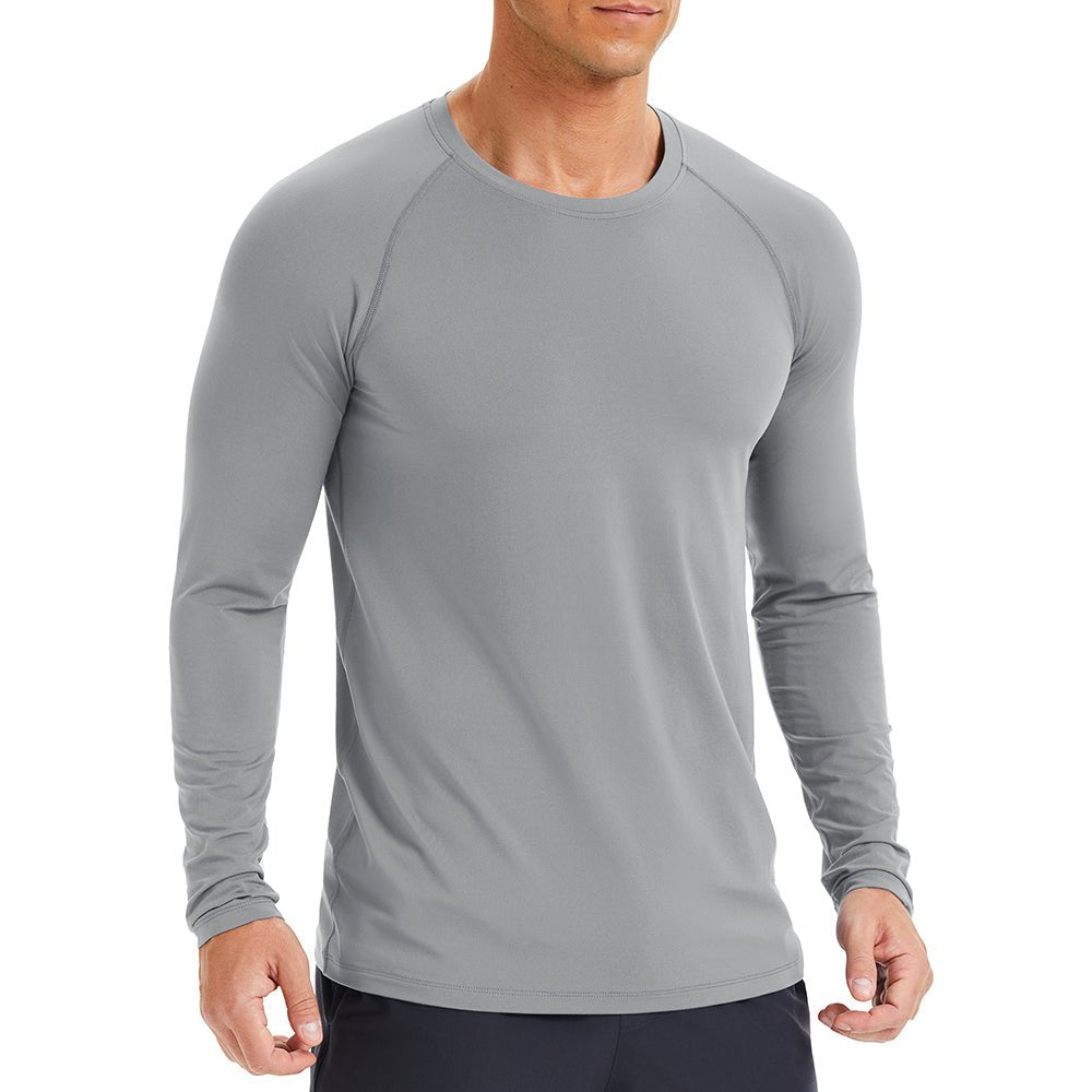 Light Grey Men's Long Sleeve Rash Guard UPF 50+ Athletic Swim Shirt - MAGCOMSEN