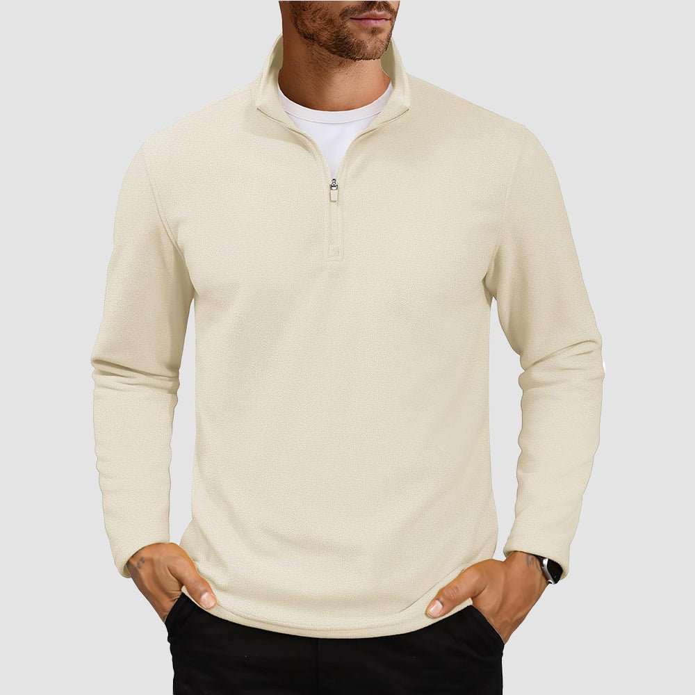 Beige Men's Polar Fleece Pullover Quarter Zip Winter Sweatshirt - MAGCOMSEN