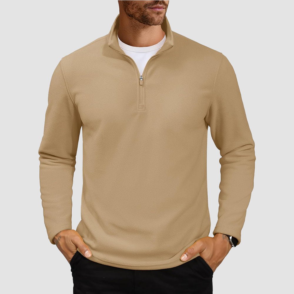 Khaki Men's Polar Fleece Pullover Quarter Zip Winter Sweatshirt - MAGCOMSEN