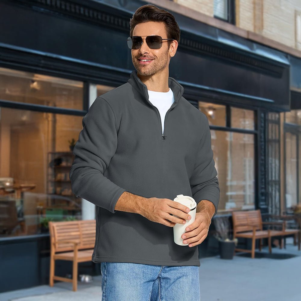 Dark Grey Men's Polar Fleece Pullover Quarter Zip Winter Sweatshirt - MAGCOMSEN
