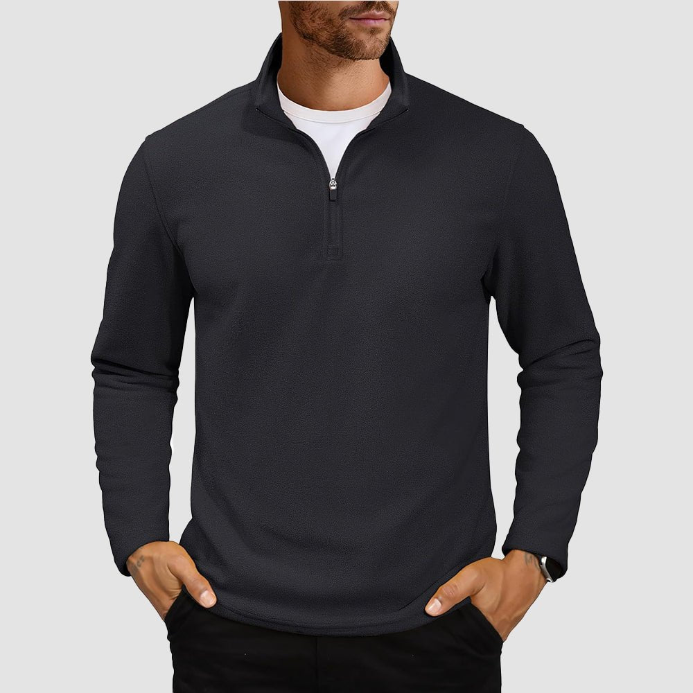 Black Men's Polar Fleece Pullover Quarter Zip Winter Sweatshirt - MAGCOMSEN