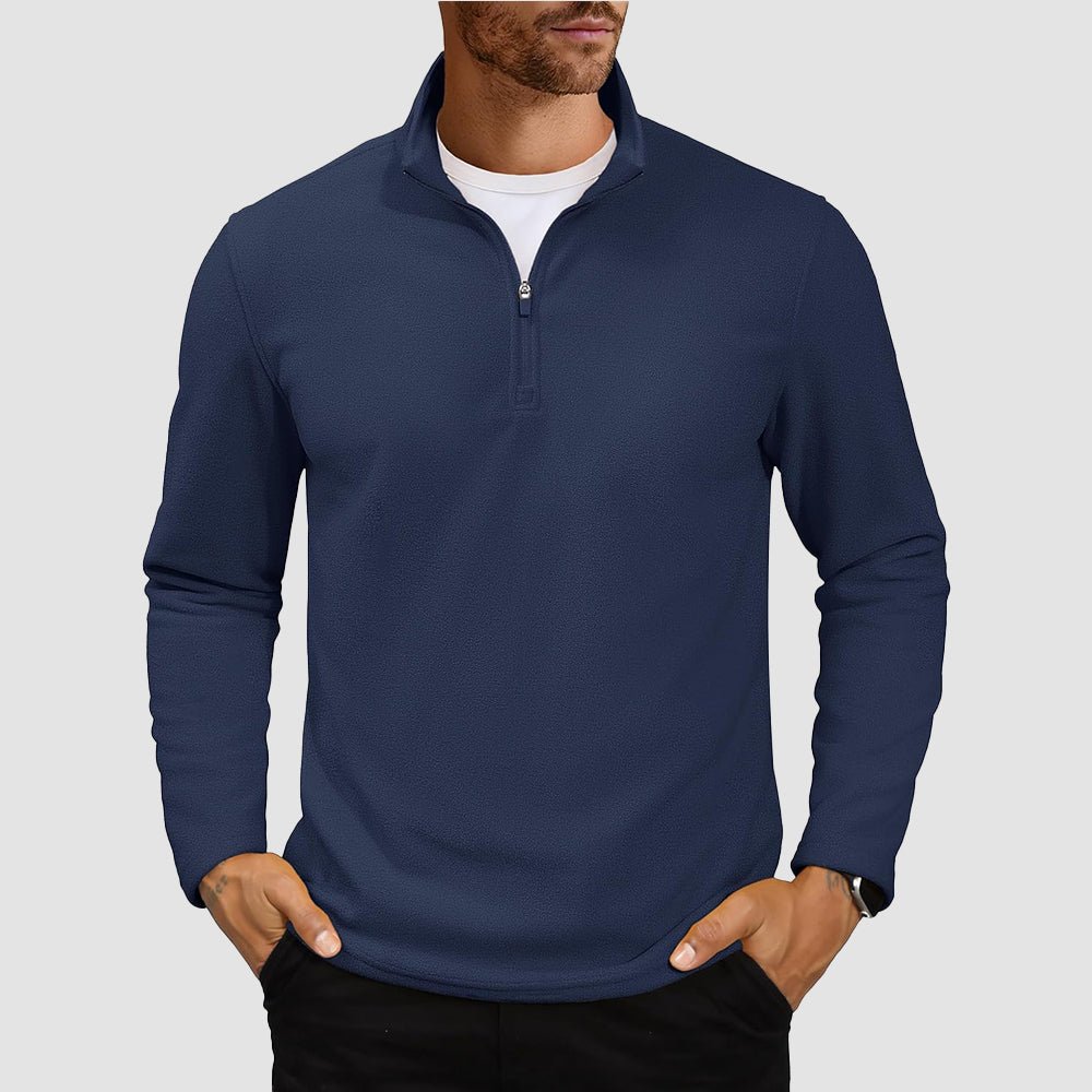 Navy Men's Polar Fleece Pullover Quarter Zip Winter Sweatshirt - MAGCOMSEN