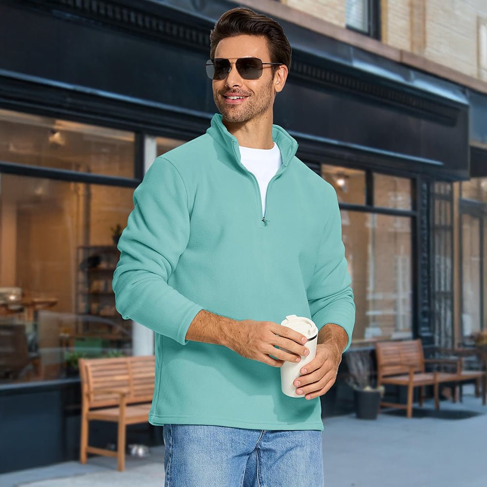 Grey Green Men's Polar Fleece Pullover Quarter Zip Winter Sweatshirt - MAGCOMSEN