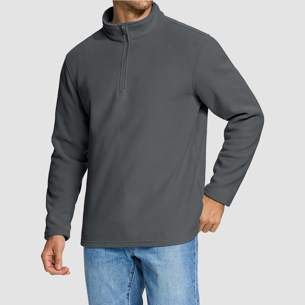 Dark Grey Men's Polar Fleece Pullover Quarter Zip Winter Sweatshirt - MAGCOMSEN