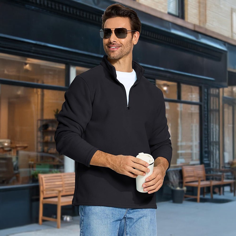 Black Men's Polar Fleece Pullover Quarter Zip Winter Sweatshirt - MAGCOMSEN