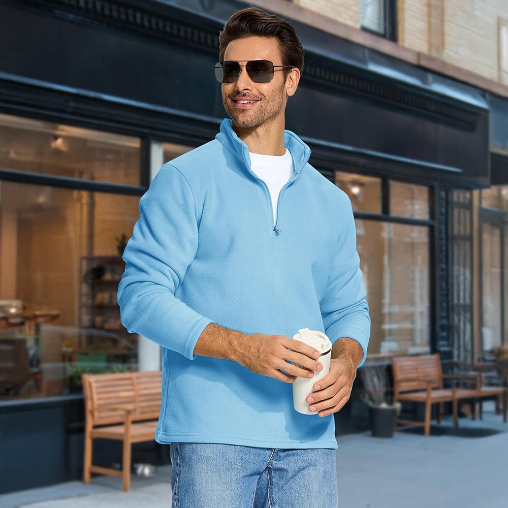 Water Blue Men's Polar Fleece Pullover Quarter Zip Winter Sweatshirt - MAGCOMSEN